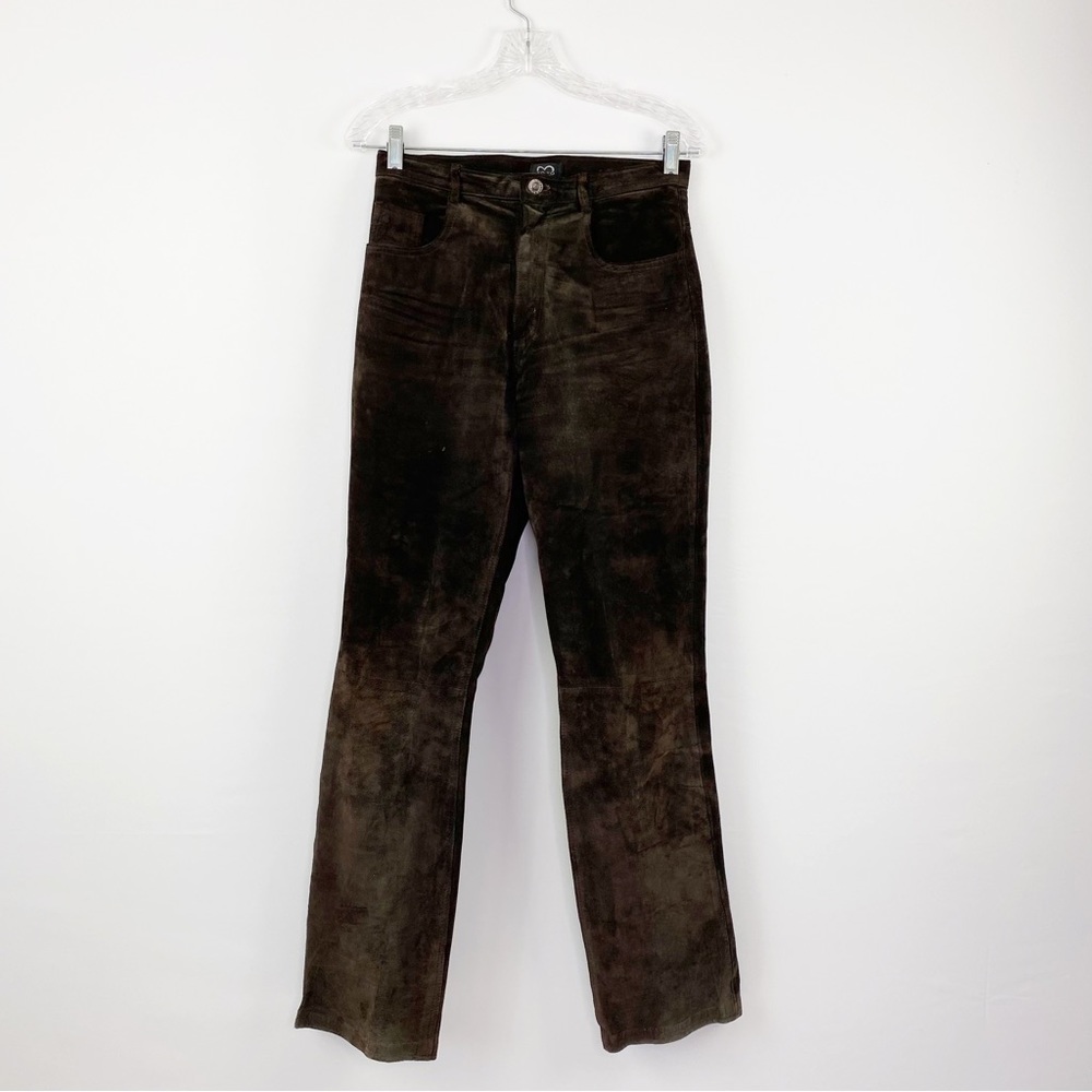 Vintage XOXO Size 5 Y2K Dark Brown Suede Leather Pants Straight Leg High Rise